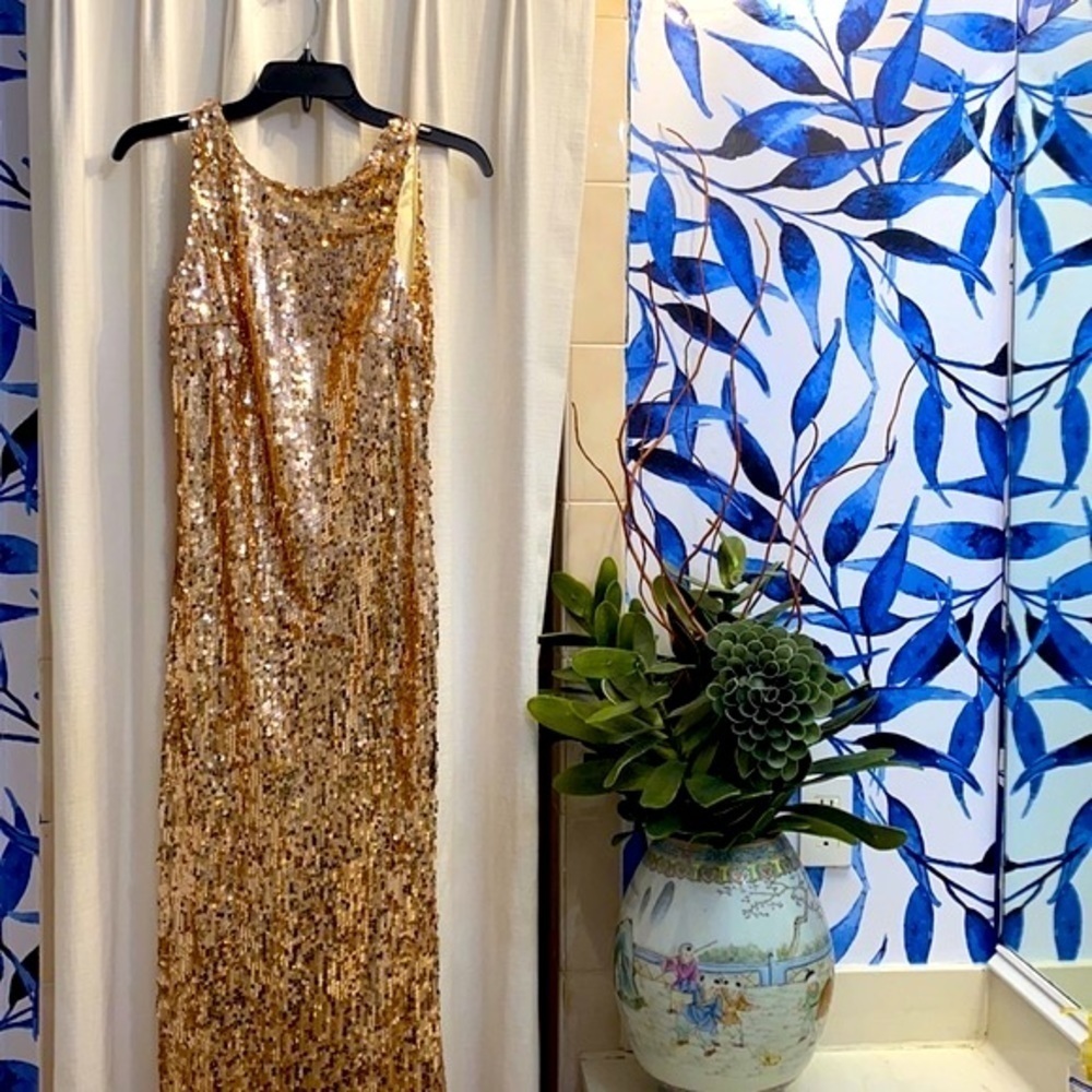 Women’s Daisy Gold Sequin Long Cocktail Party Holiday Prom Wedding Dress Size S